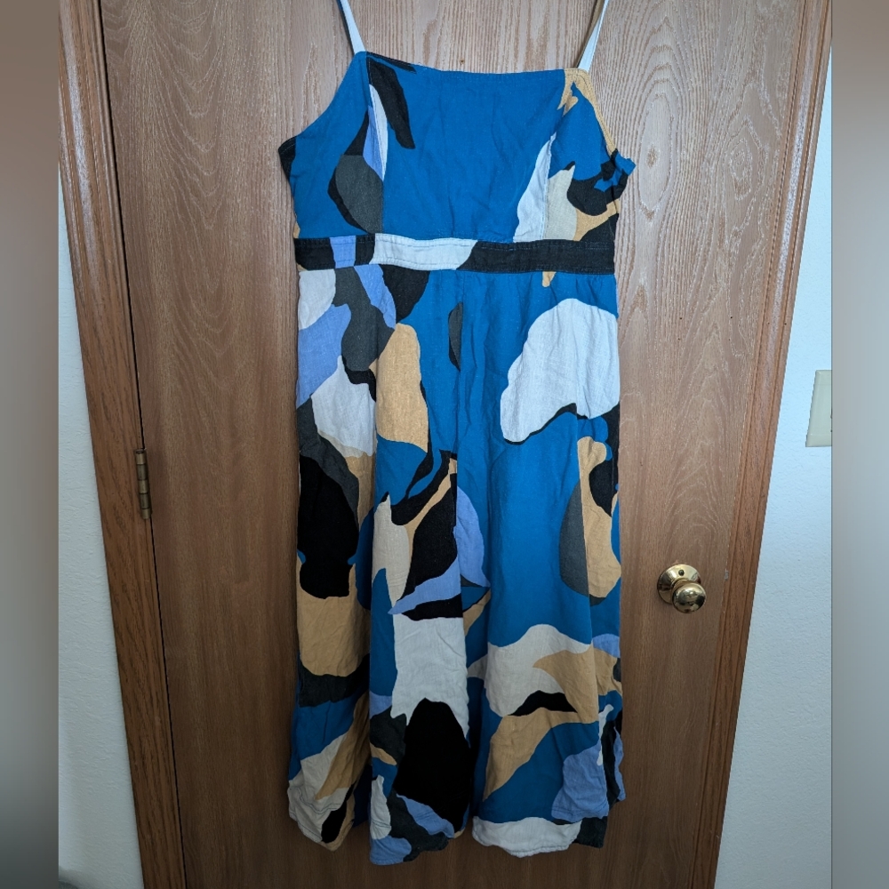Nine West Blue Abstract Print Spaghetti Strap Maxi Dress
